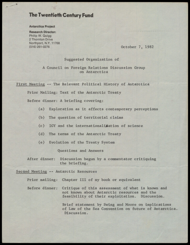 “U.S. Policy Toward Antarctica (First Meeting, 1984 March 7)”