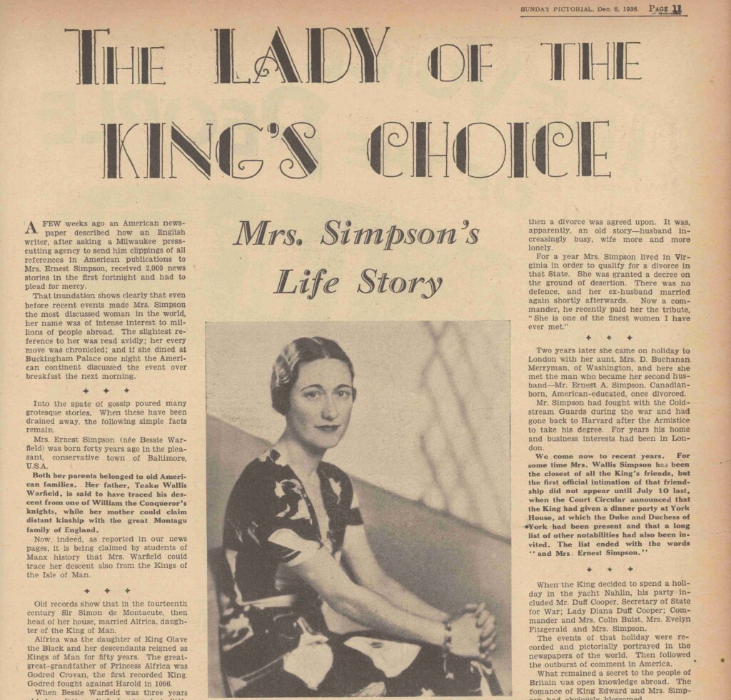 Mr. Simpson. "The Lady of the King's Choice." Sunday Mirror, 6 Dec. 1936