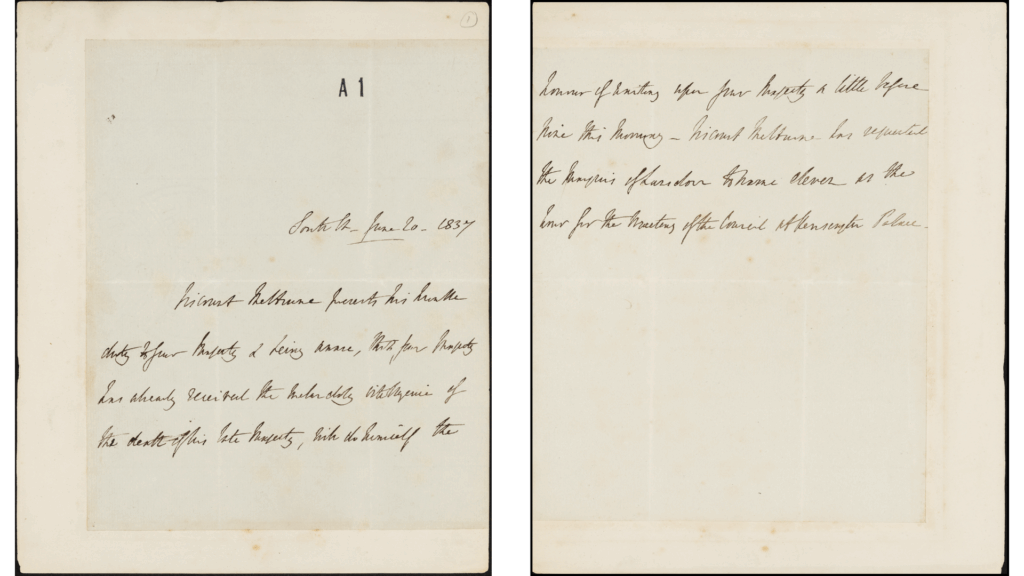 Letter from Lord Melbourne to Queen Victoria. 20 June 1837