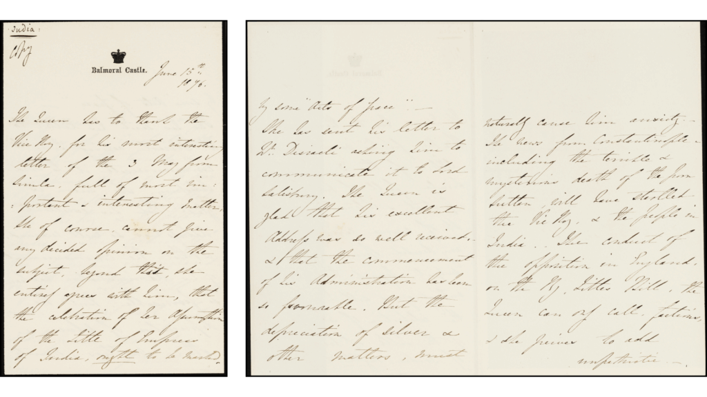 Letter from Queen Victoria to Lord Lytton. 15 June 1876.