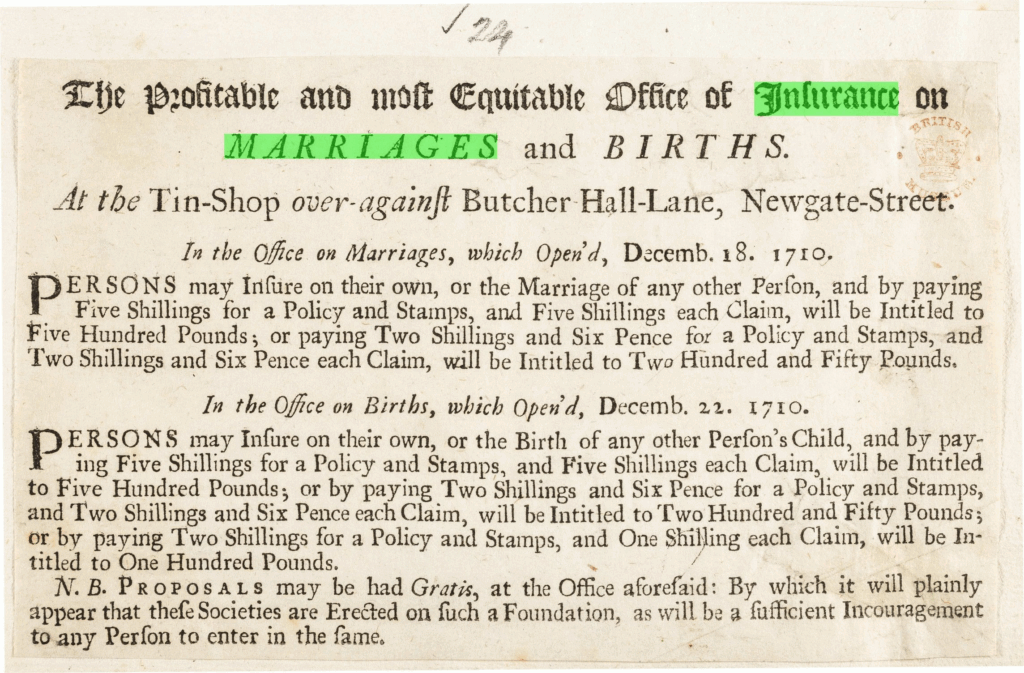 Extract from The Profitable and most Equitable office of insurance on marriages and births