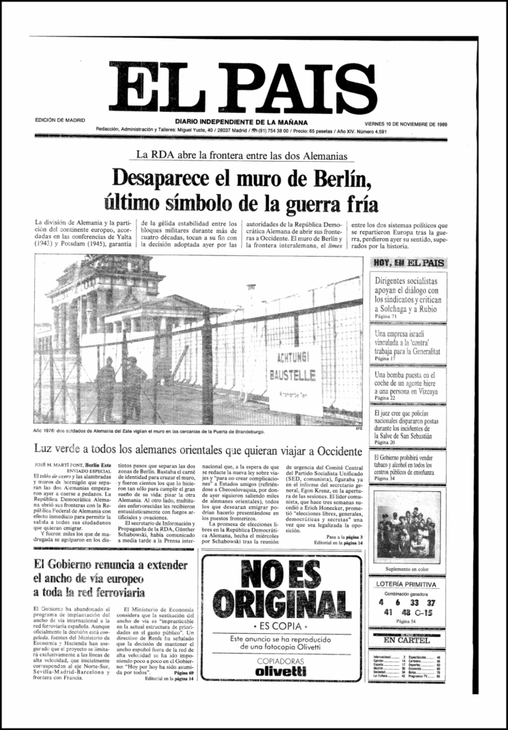 El País, November 10th, 1989.