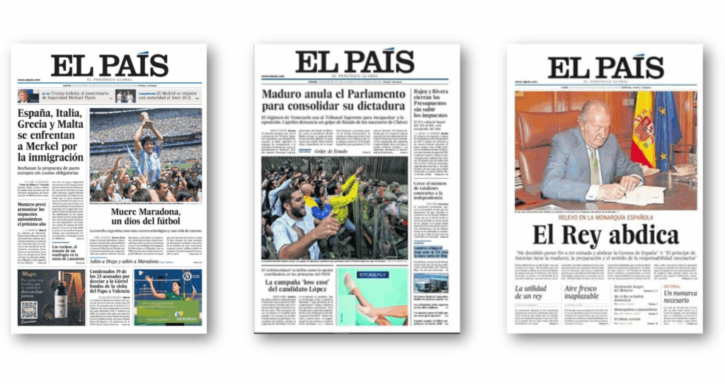 A selection of front pages from El País.