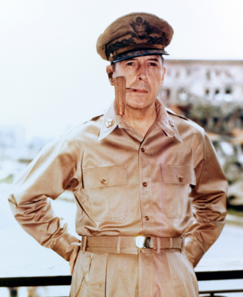 General of the Army Douglas MacArthur smoking his corncob pipe