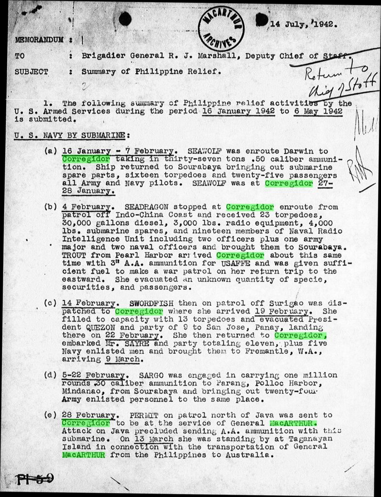 Correspondence with Military Commands: U.S. Forces in the Philippines. April 4-May 10, 1942.