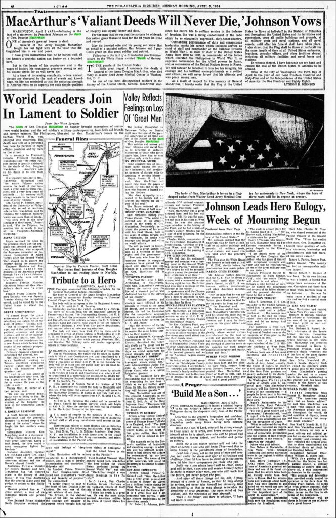MacArthur, Douglas -- Death article.