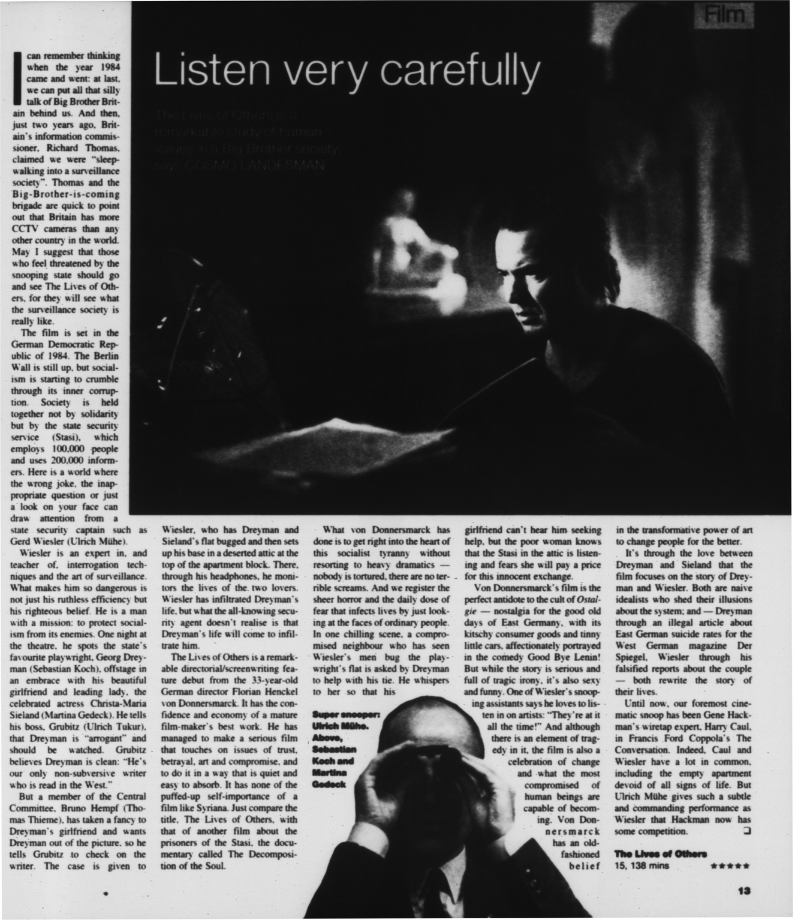 "Listen Very Carefully." Culture. Sunday Times, 15 Apr. 2007